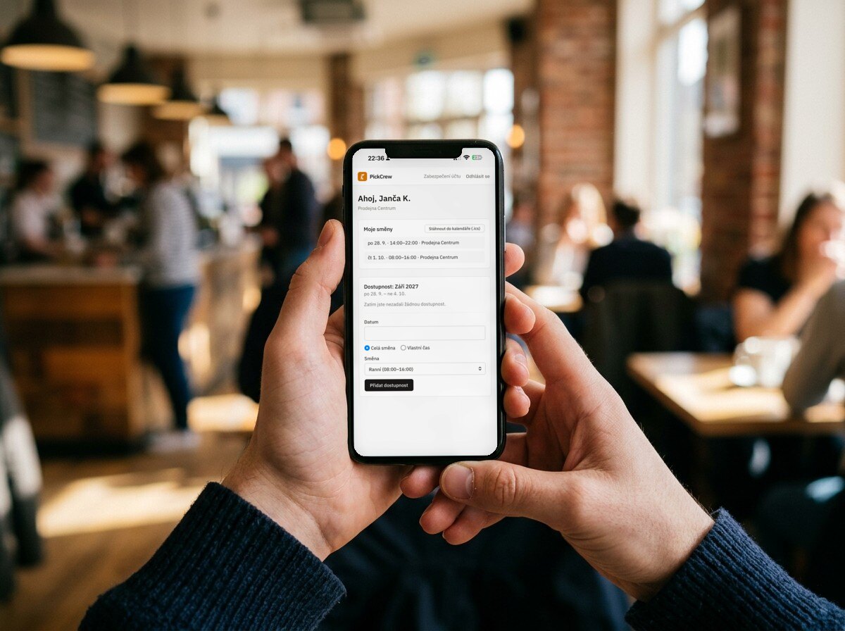 Brigádník zadává svou dostupnost v mobilní aplikaci PickCrew